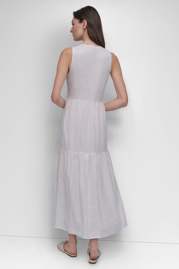 Dkny LINEN SLEEVELESS TIERED MAXI IVORY
