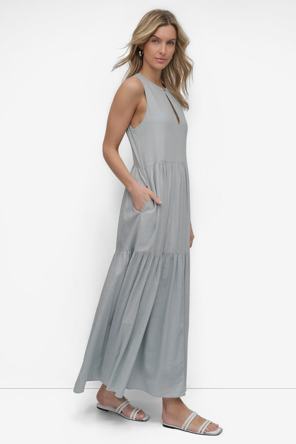 Dkny LINEN SLEEVELESS TIERED MAXI MINERAL