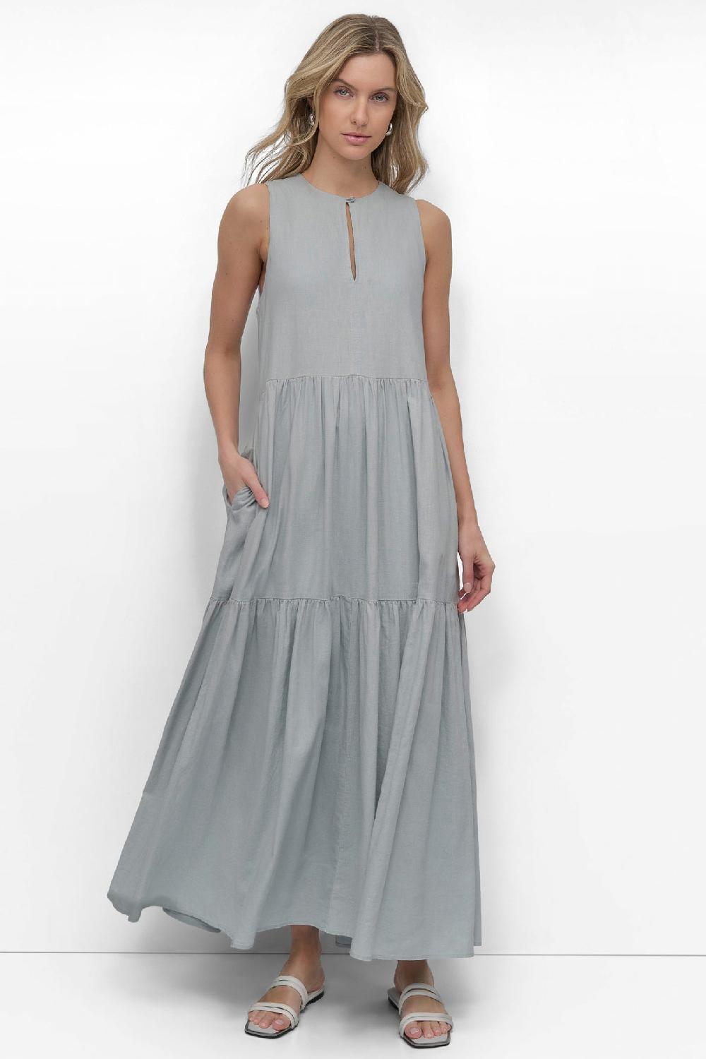 dkny LINEN SLEEVELESS TIERED MAXI MINERAL