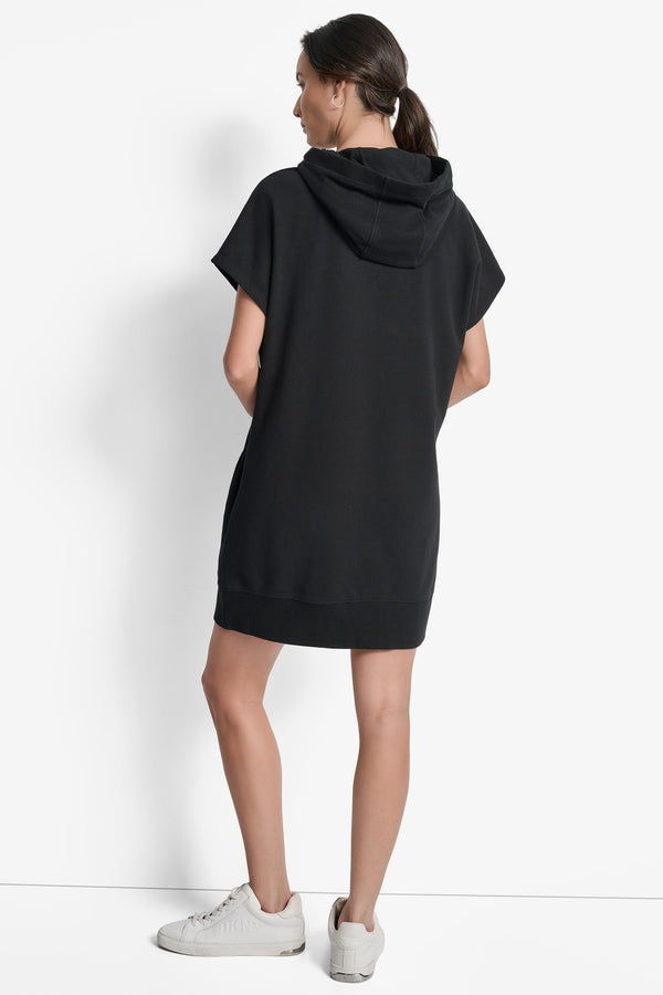 Dkny LOGO DRAWSTRING MINI HOODIE DRESS Black