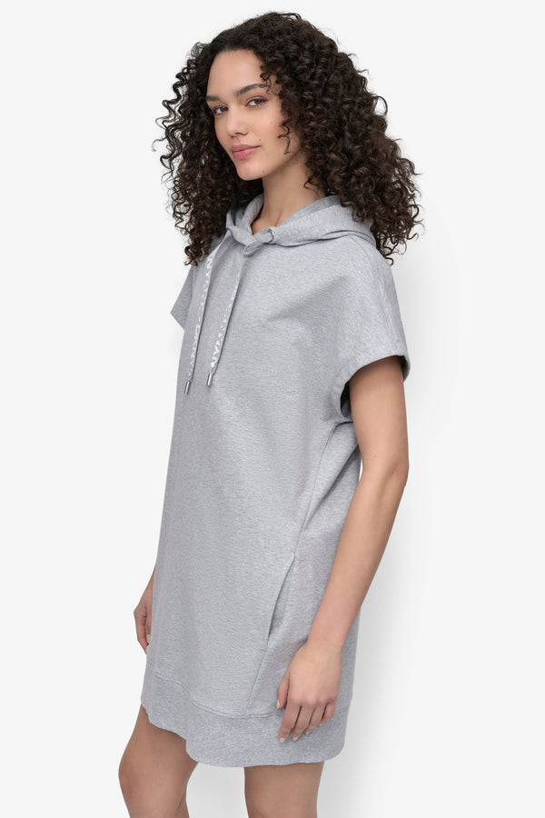 Dkny LOGO DRAWSTRING MINI HOODIE DRESS Grey