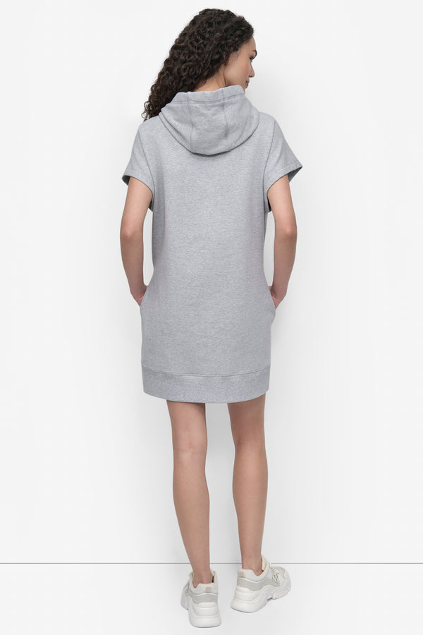 Dkny LOGO DRAWSTRING MINI HOODIE DRESS Grey