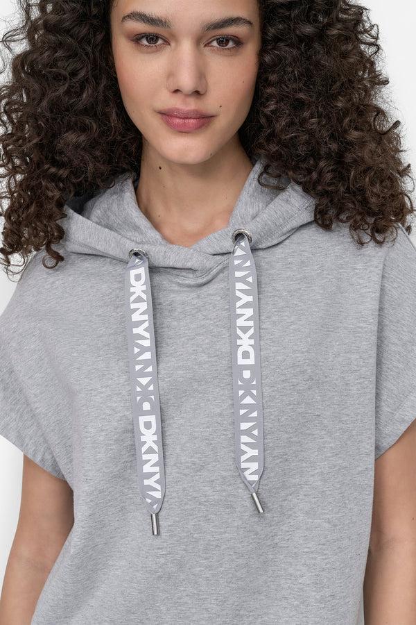 Dkny LOGO DRAWSTRING MINI HOODIE DRESS Grey