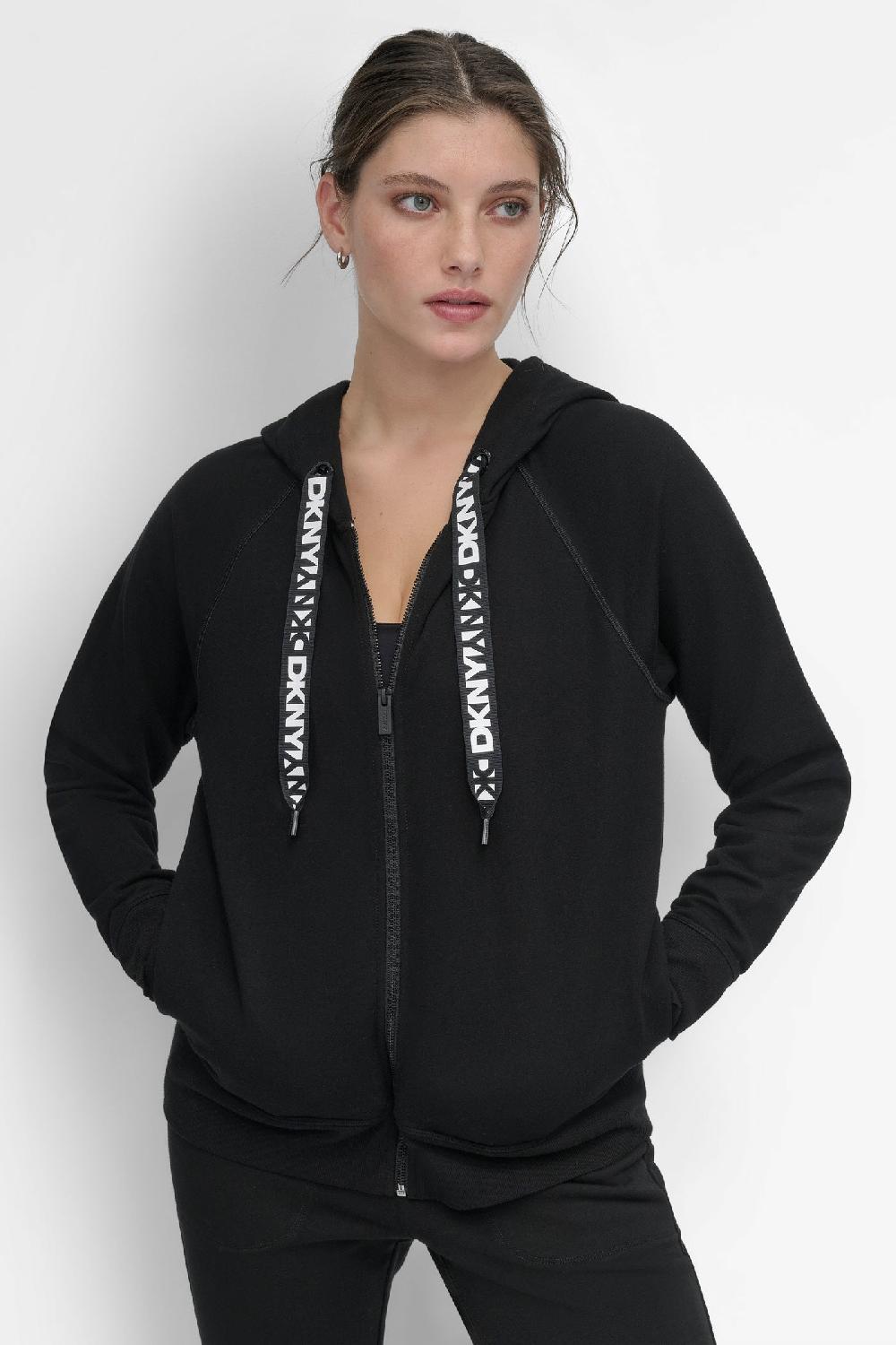 dkny LOGO DRAWSTRING PERFORMANCE HOODIE Black