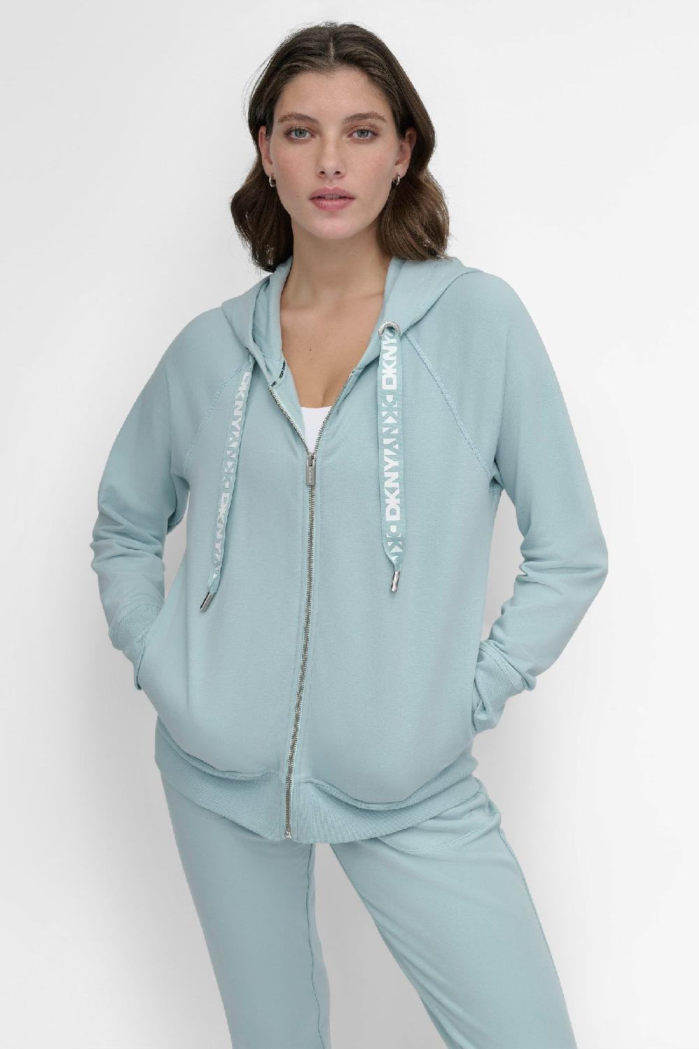 dkny LOGO DRAWSTRING PERFORMANCE HOODIE MINERAL