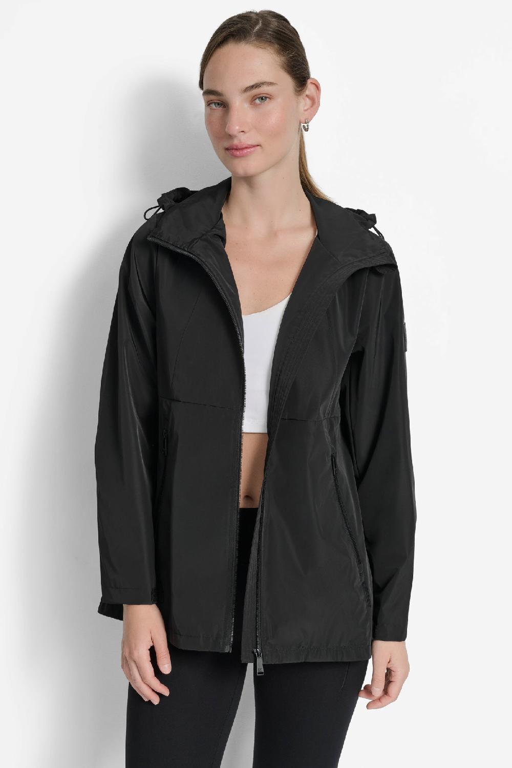 dkny LOGO-EMBELLISHED HOODED JACKET Black