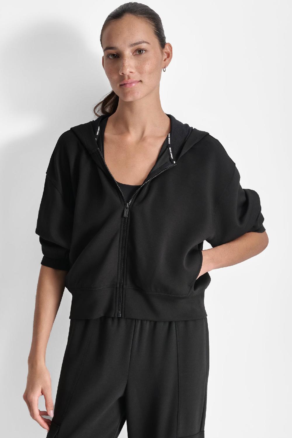 dkny LOGO-EMBELLISHED HOODIE JACKET Black