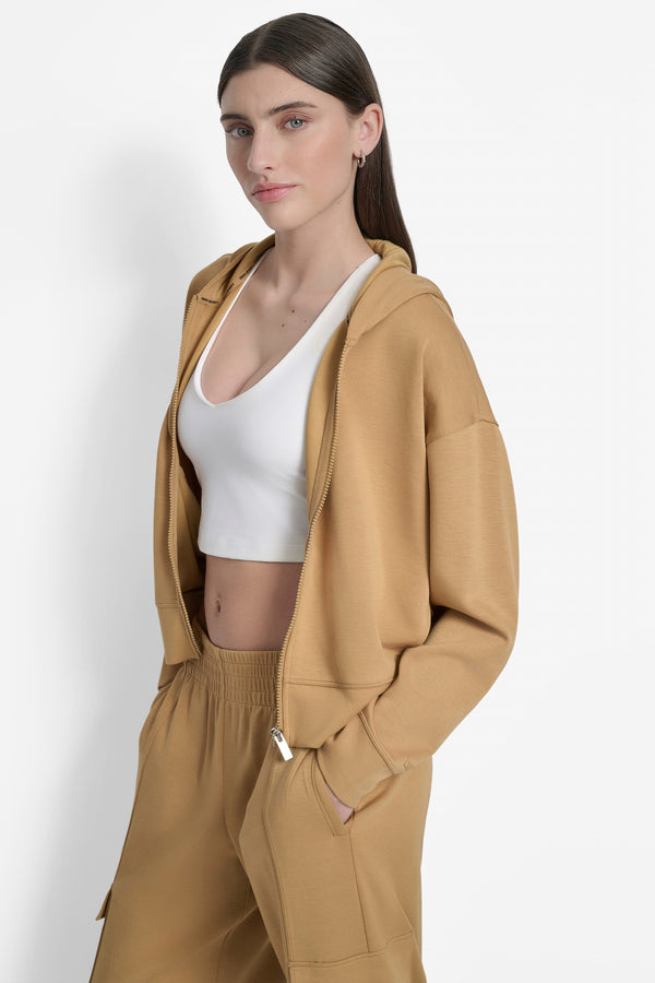 Dkny LOGO-EMBELLISHED HOODIE JACKET WHISKEY