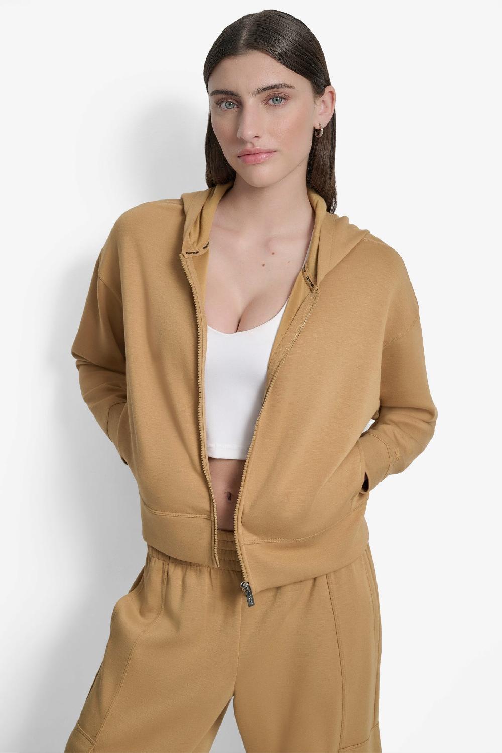 dkny LOGO-EMBELLISHED HOODIE JACKET WHISKEY