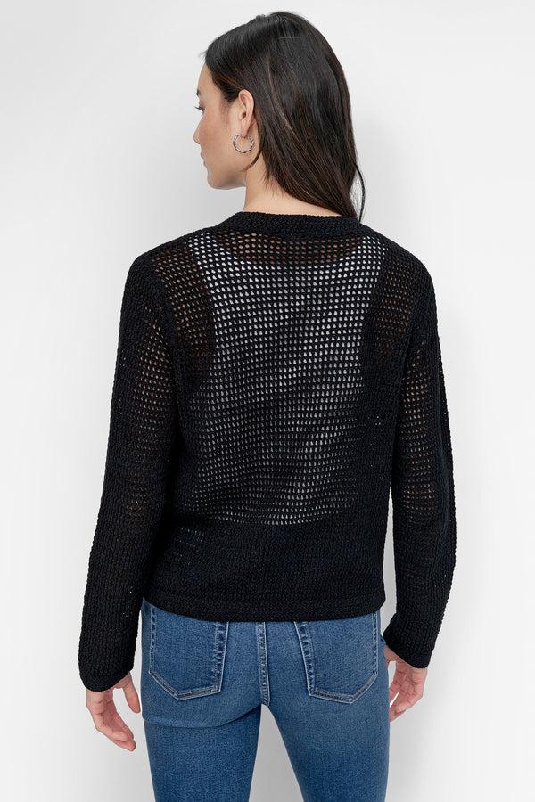 Dkny LOGO-EMBELLISHED OPEN-KNIT CARDIGAN Black