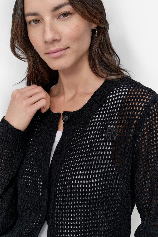 Dkny LOGO-EMBELLISHED OPEN-KNIT CARDIGAN Black