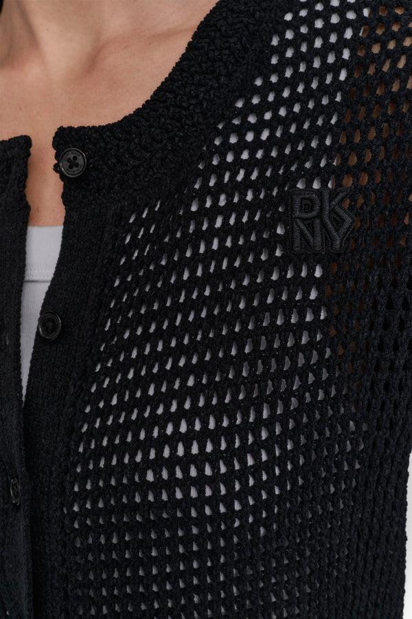 Dkny LOGO-EMBELLISHED OPEN-KNIT CARDIGAN Black