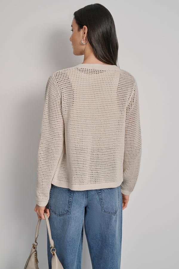 Dkny LOGO-EMBELLISHED OPEN-KNIT CARDIGAN BLONDE