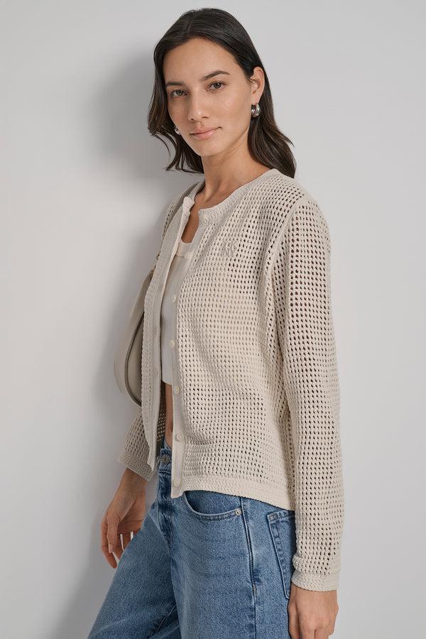 Dkny LOGO-EMBELLISHED OPEN-KNIT CARDIGAN BLONDE