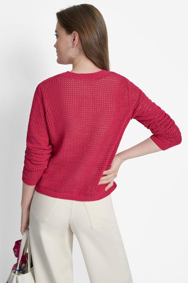 Dkny LOGO-EMBELLISHED OPEN-KNIT CARDIGAN Wildberry