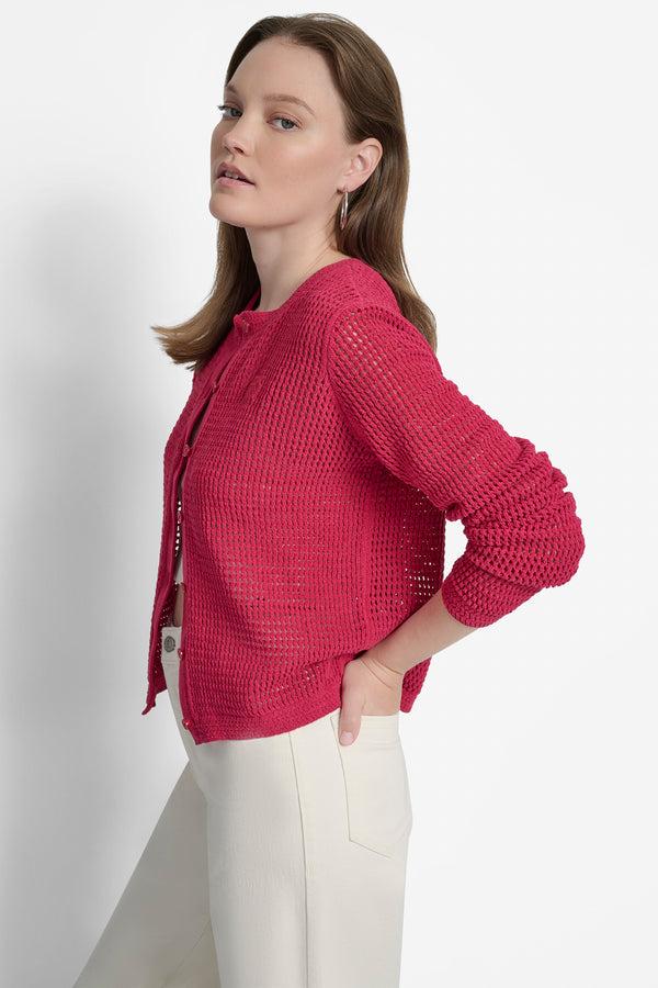 Dkny LOGO-EMBELLISHED OPEN-KNIT CARDIGAN Wildberry