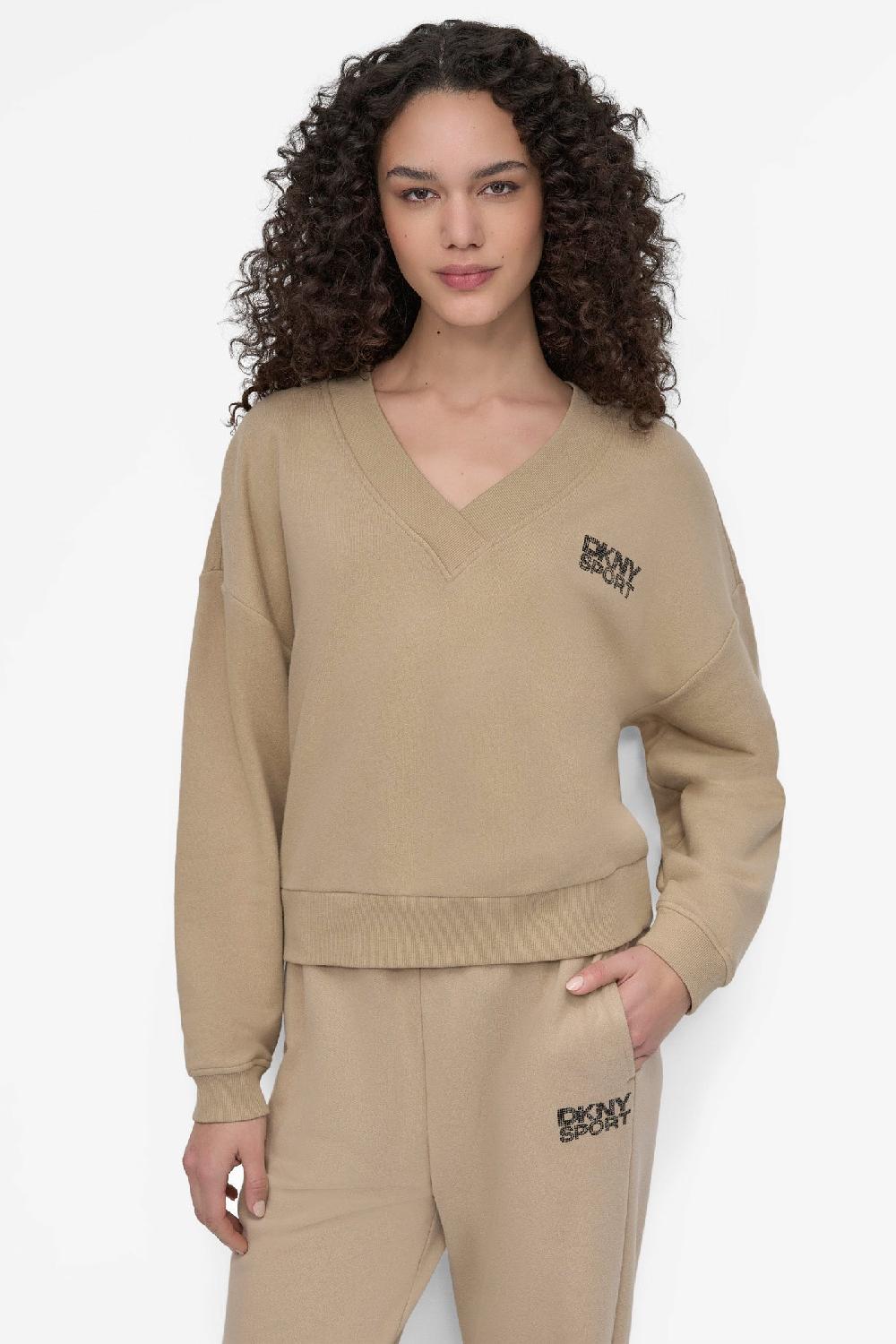 dkny LOGO-EMBELLISHED SWEATSHIRT Travertine/Black