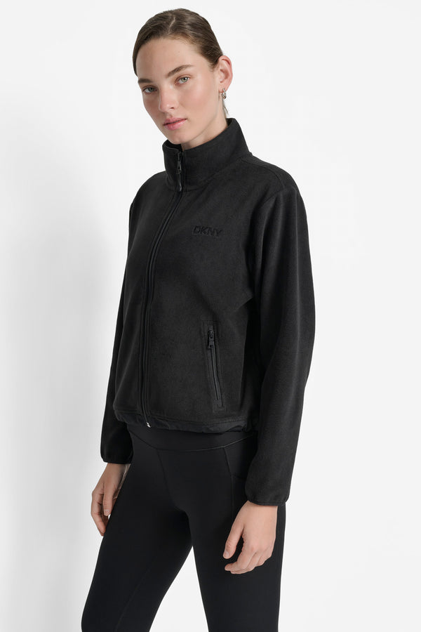 Dkny LOGO EMBROIDERED FLEECE JACKET Black
