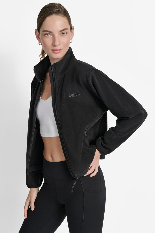 Dkny LOGO EMBROIDERED FLEECE JACKET Black