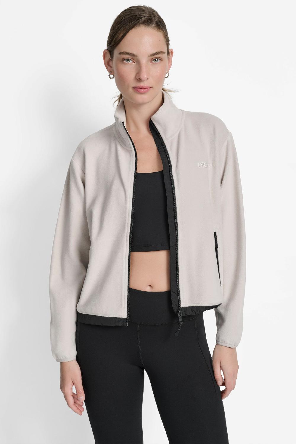 dkny LOGO EMBROIDERED FLEECE JACKET OAT