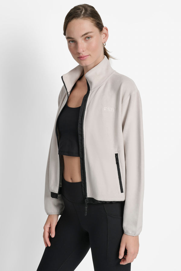 Dkny LOGO EMBROIDERED FLEECE JACKET OAT