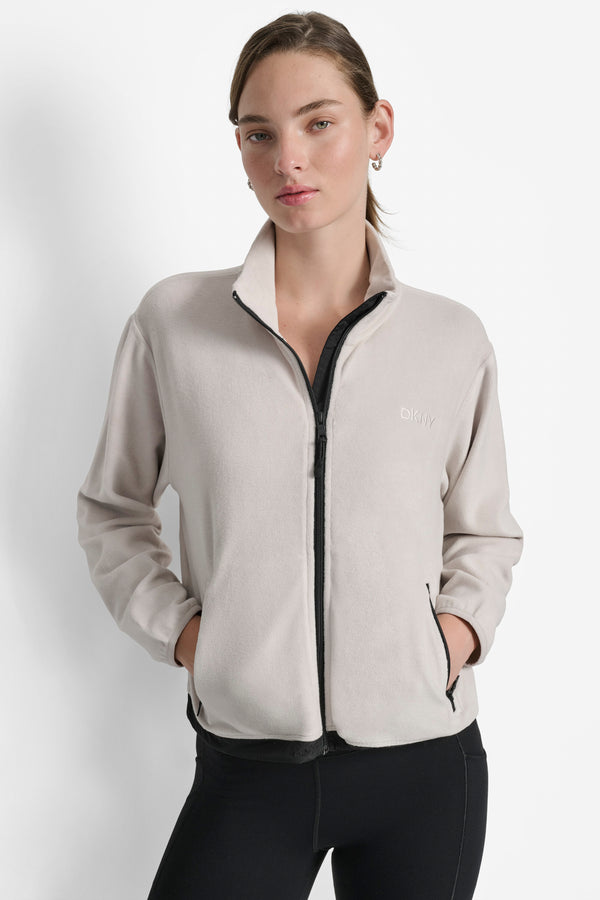 Dkny LOGO EMBROIDERED FLEECE JACKET OAT