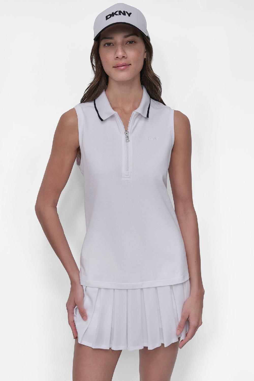 dkny LOGO-EMBROIDERED PERFORMANCE POLO TANK White