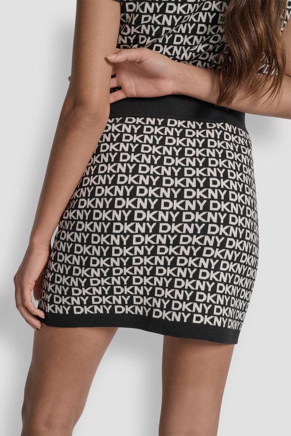 Dkny LOGO JACQUARD SHORT SKIRT EGGNOG/BLACK