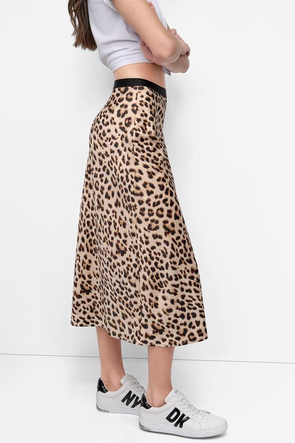Dkny LOGO MIDI SLIP SKIRT Leopard Whiskey
