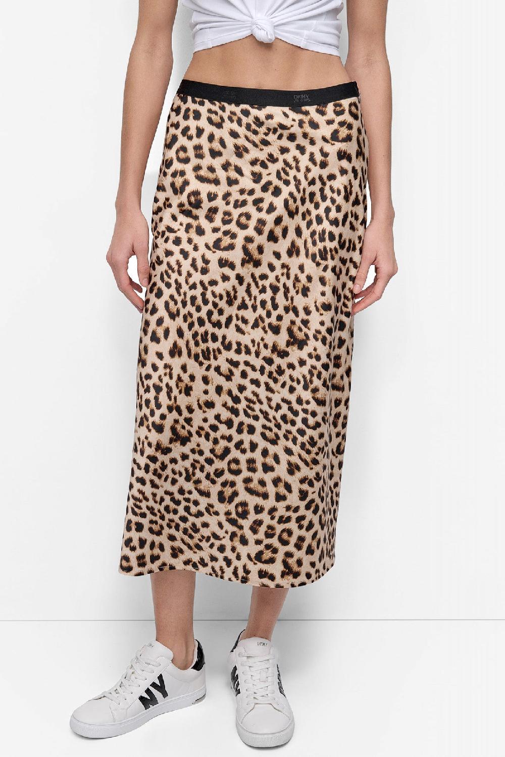dkny LOGO MIDI SLIP SKIRT Leopard Whiskey