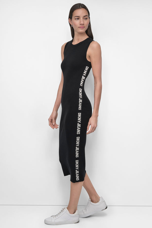 Dkny LOGO MIDI SWEATER TANK DRESS Black/Eggnog