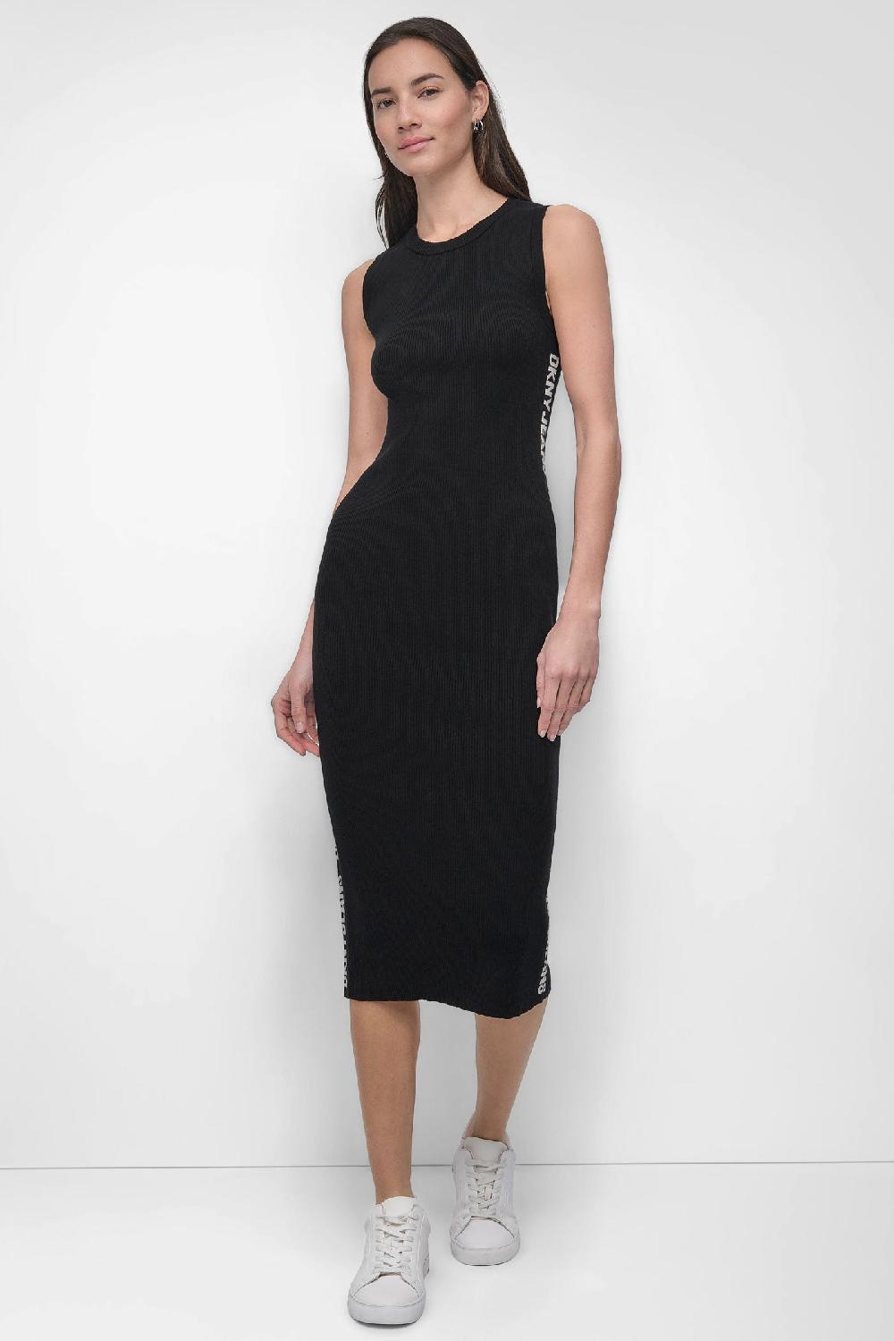 dkny LOGO MIDI SWEATER TANK DRESS Black/Eggnog