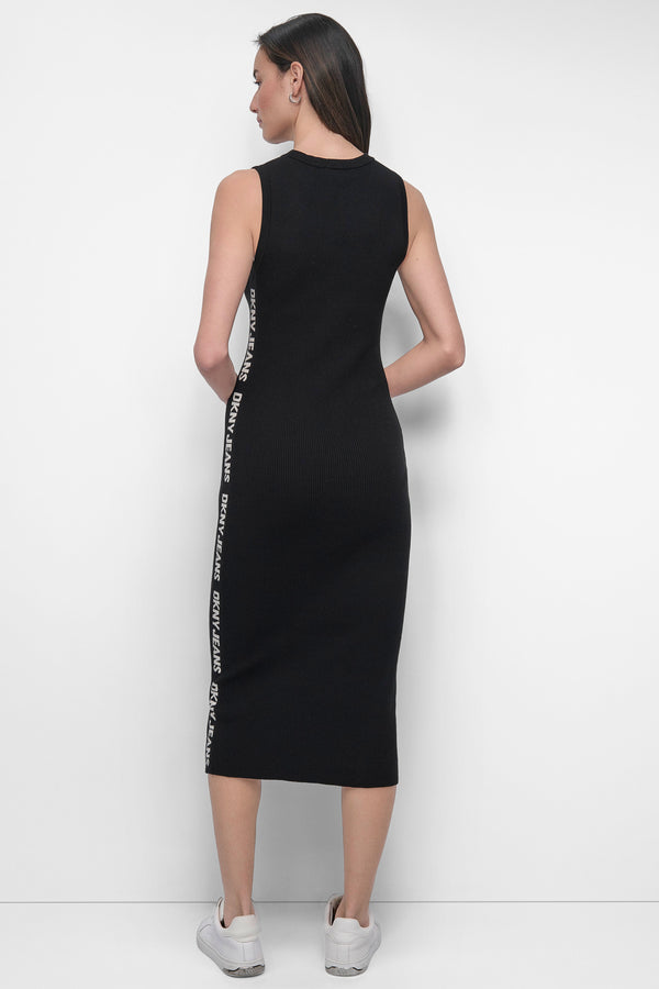 Dkny LOGO MIDI SWEATER TANK DRESS Black/Eggnog