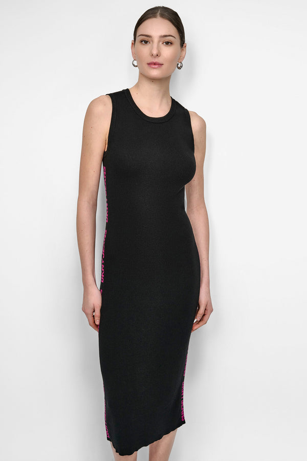 Dkny LOGO MIDI SWEATER TANK DRESS Wildberry/Black