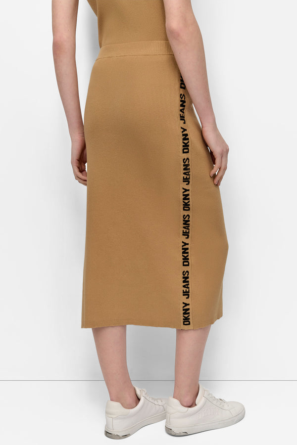 Dkny LOGO RIB-KNIT MIDI SKIRT Whiskey/Black