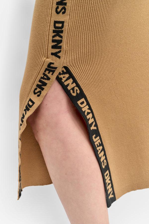 Dkny LOGO RIB-KNIT MIDI SKIRT Whiskey/Black