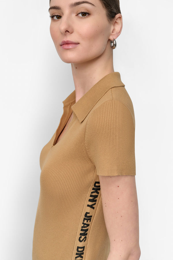 Dkny LOGO RIB-KNIT POLO Whiskey/Black