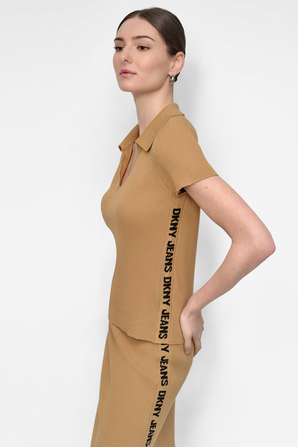 Dkny LOGO RIB-KNIT POLO Whiskey/Black
