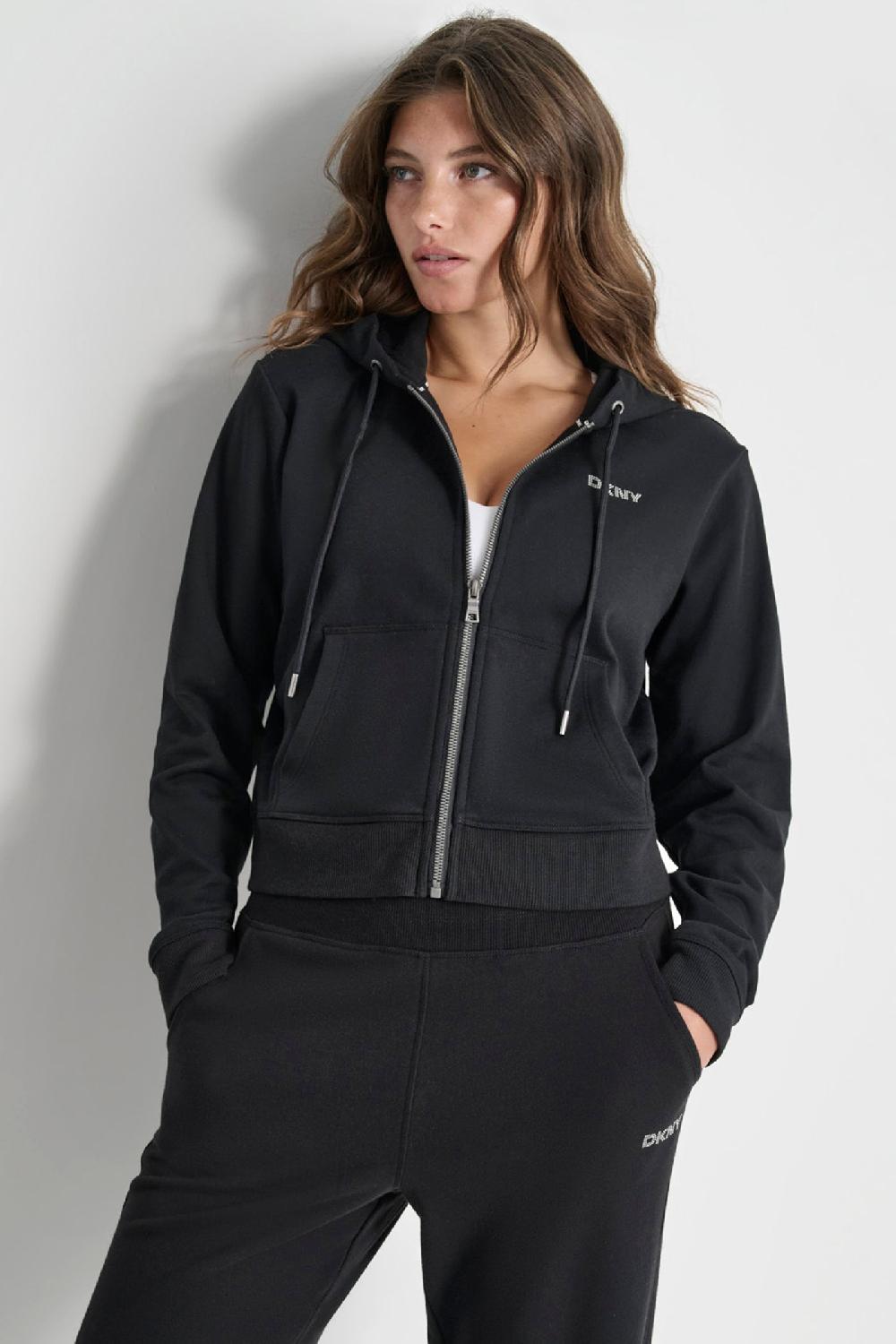 dkny LOGO STUDDED HOODIE Black