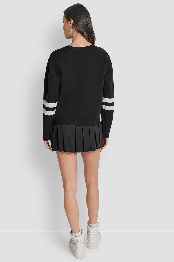 Dkny LOGO VARSITY JACQUARD SWEATER BLACK/ EGGNOG