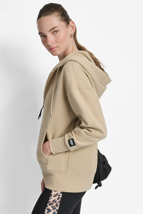 Dkny LONG HOODIE JACKET TRAVERTINE