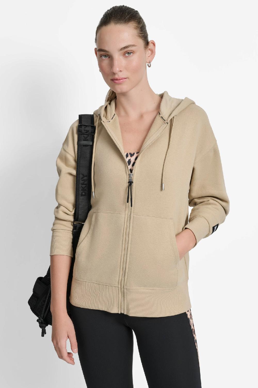 dkny LONG HOODIE JACKET TRAVERTINE