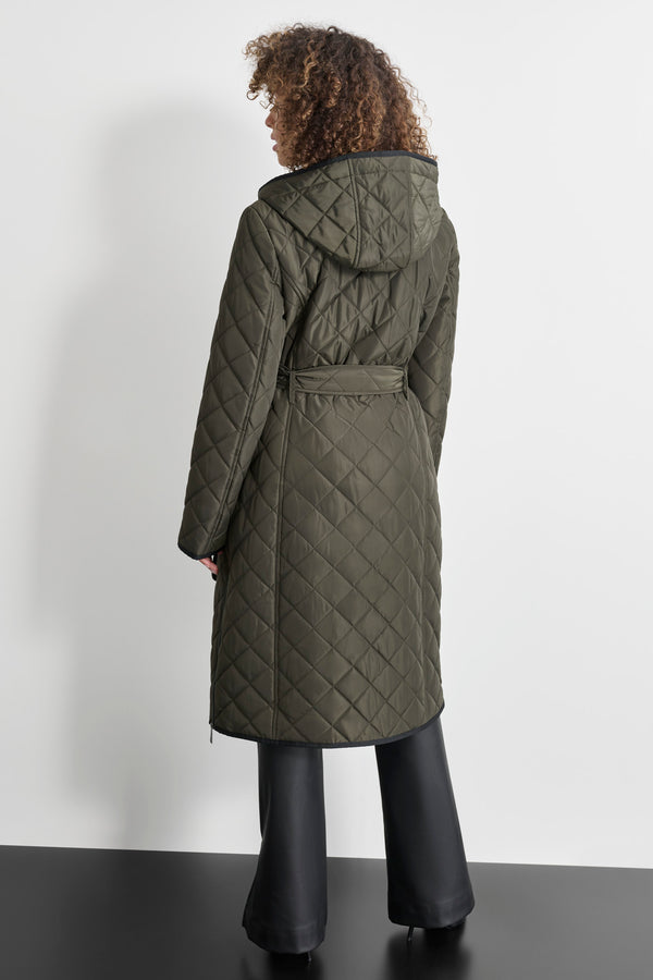 Dkny Long Quilted Trench Green