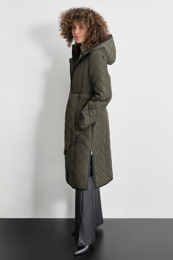 Dkny Long Quilted Trench Green
