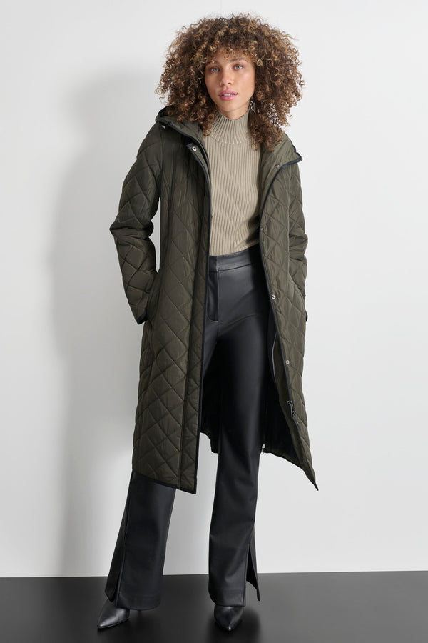 Dkny Long Quilted Trench Green