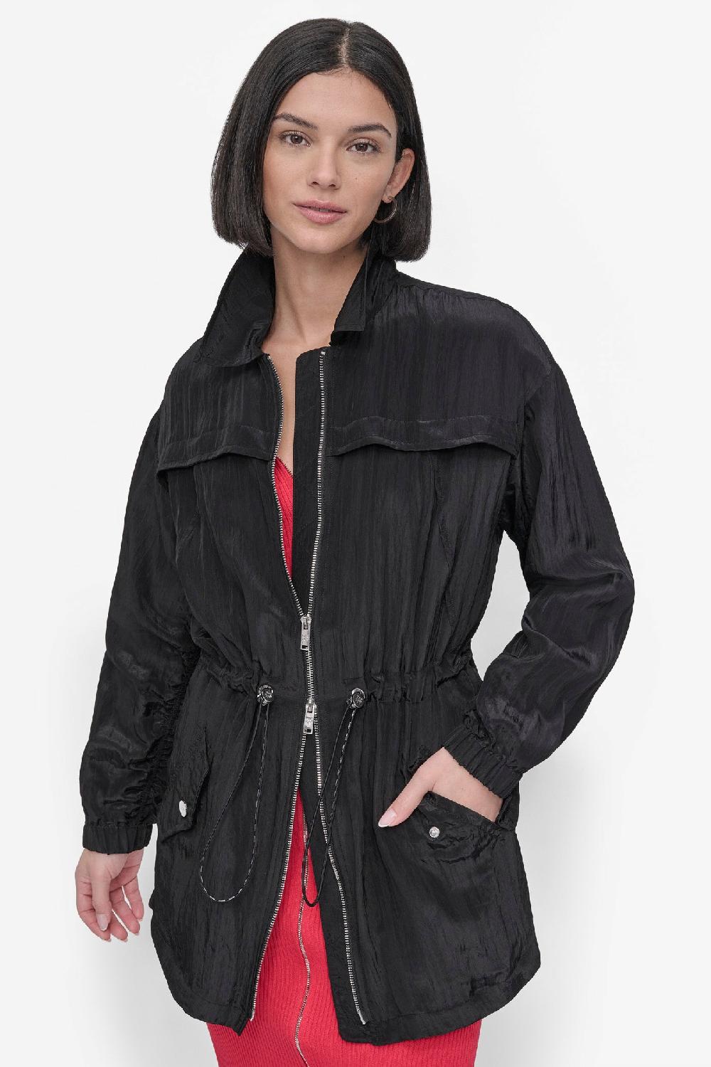 dkny LONG SLEEVE TEXTURED ANARAK JACKET Black