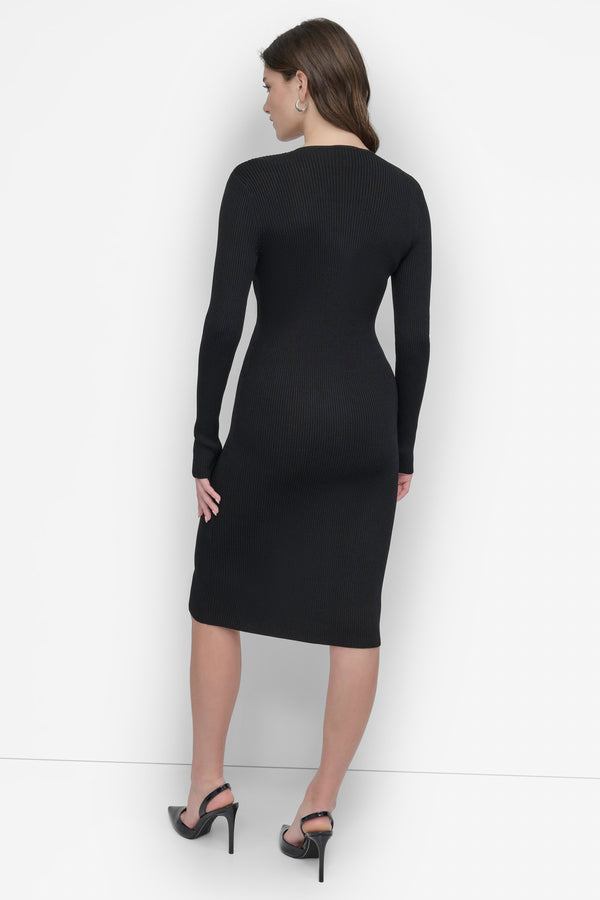 Dkny LONG SLEEVE ZIP FRONT SWEATER DRESS Black