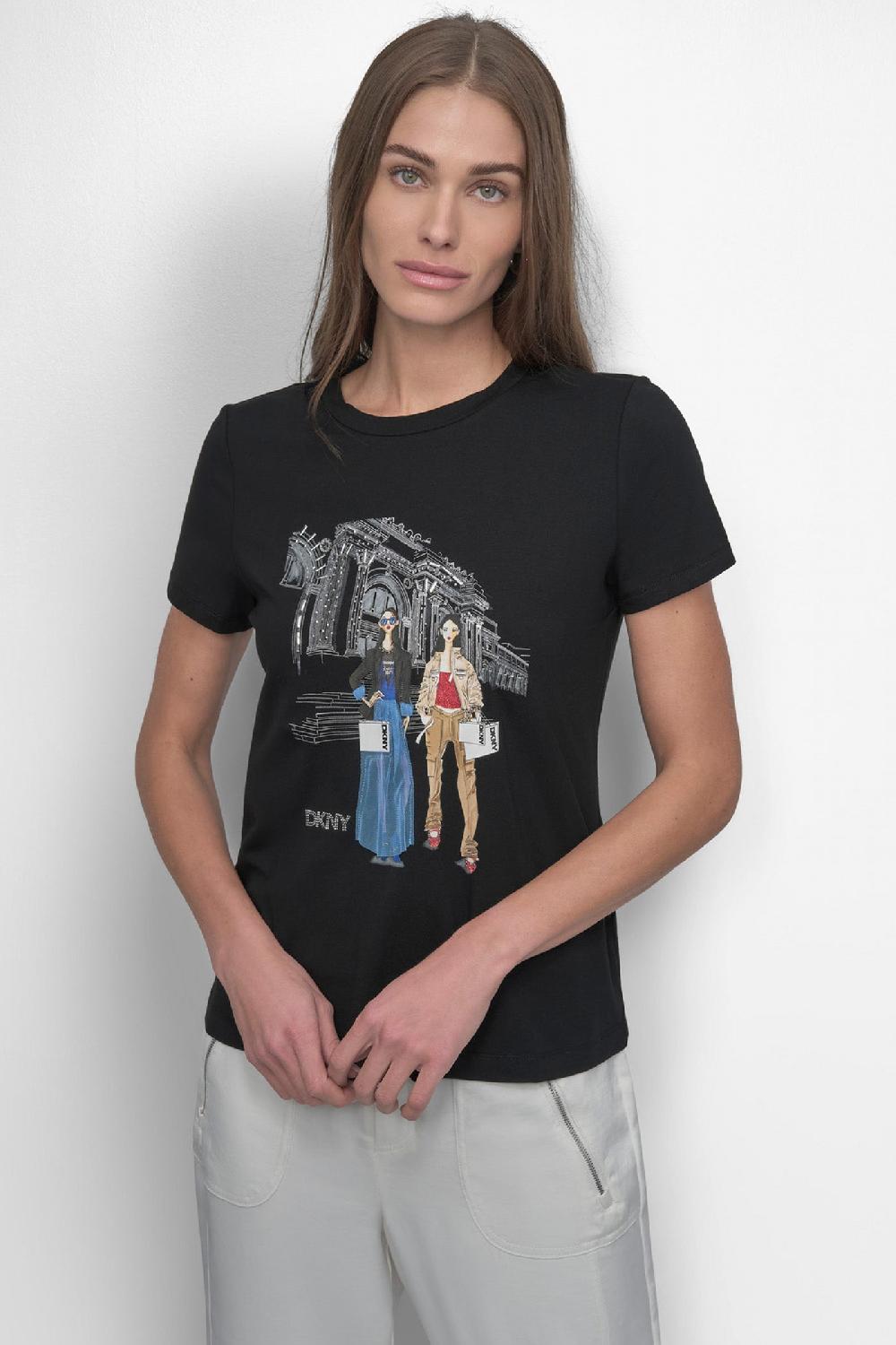 dkny MET STAIRS CONVERSATIONAL TEE Black