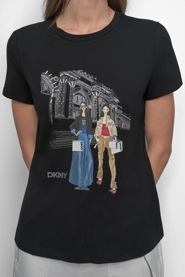 Dkny MET STAIRS CONVERSATIONAL TEE Black