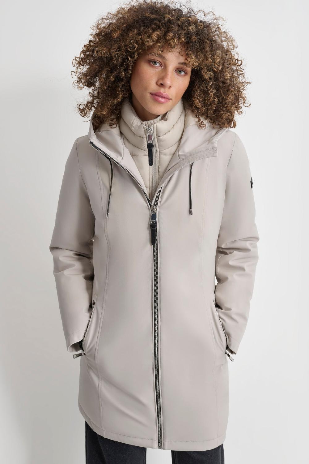 dkny MID LENGTH HOODED SOFT SHELL JACKET White